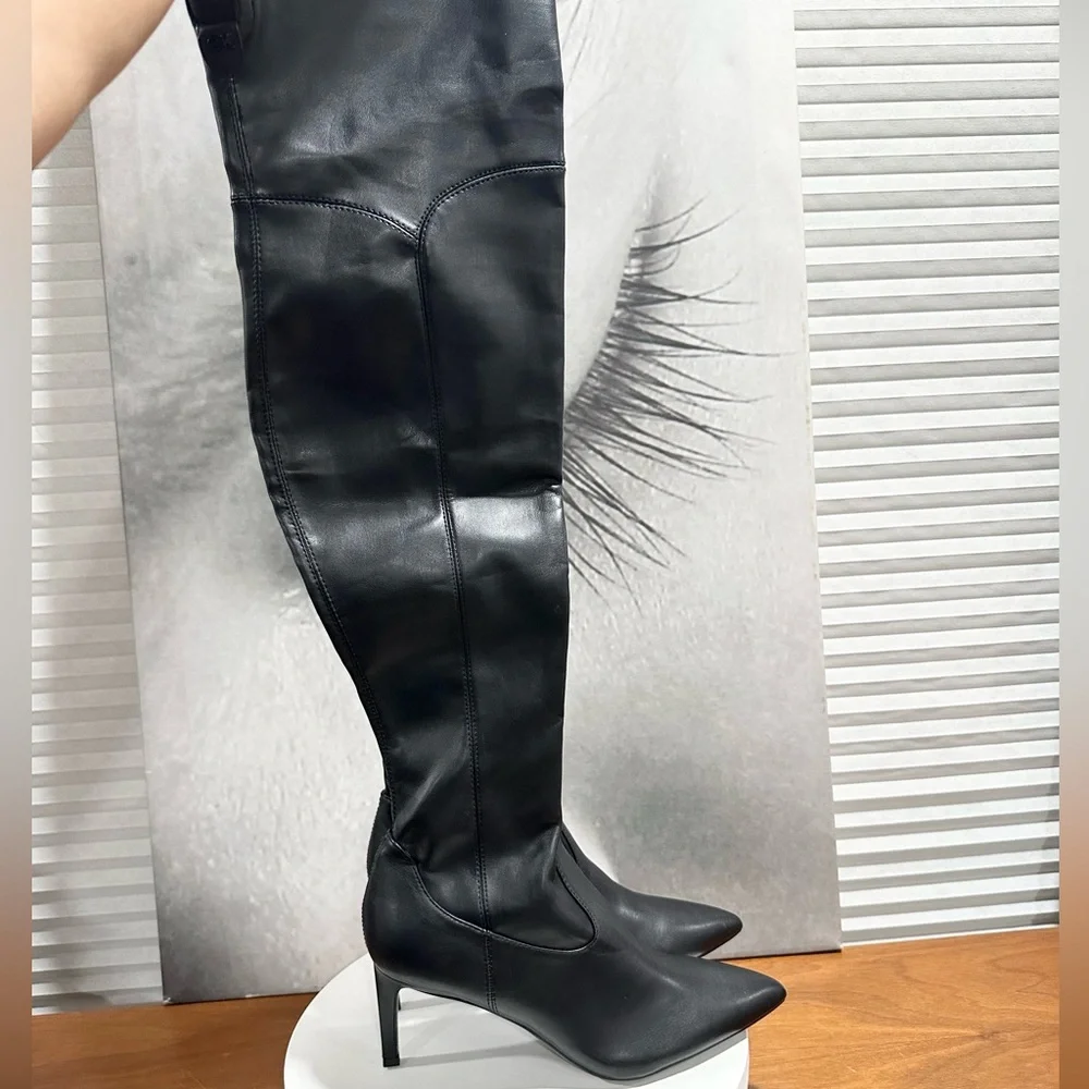 🌸CALVIN KLEIN🌸 Sacha Pointy Toe Stiletto Over-The-Knee Black Boot Size: 8.5 - Picture 6 of 9